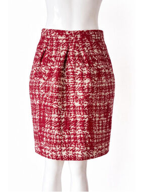 Carolina Herrera Red Beige Textured Skirt Size 6